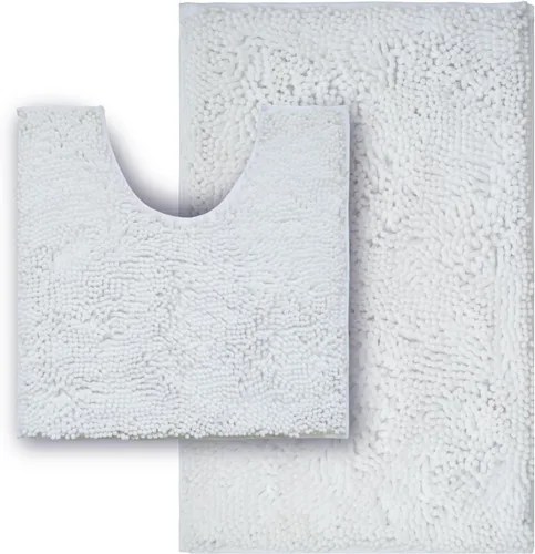 Miniatura 52 de Juego de alfombras de baño de 2 piezas, súper absorbente suave, gruesa, lavable en lavadora, alfombra de baño de chenilla antideslizante, alfombra