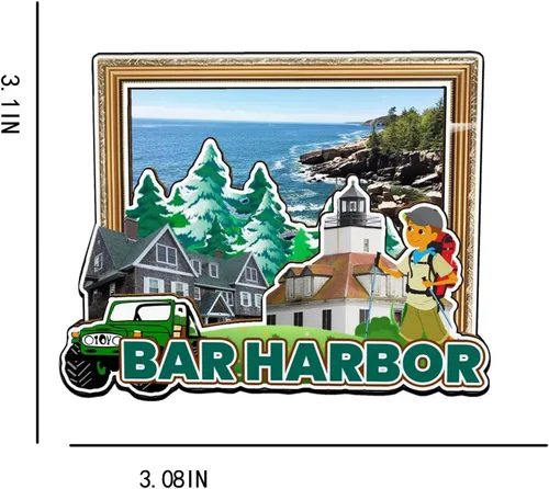 Miniatura 3 de Bar Harbor Maine USA imán de nevera de madera 3D monumentos de viaje coleccionables recuerdos decoración hecha a mano -3197