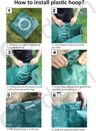 Miniatura 9 de Gardzen Paquete de 3 bolsas de basura de 72 galones, reutilizables, resistentes, plegables, para hojas de jardín, con anillo de plástico, contenedor