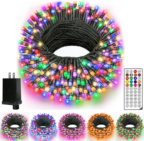 Miniatura 9 de Ollny Luces RGB de Halloween, 200 luces LED de 66 pies, 130 modos que cambian de color, luces de Navidad conectables con control remoto, verde