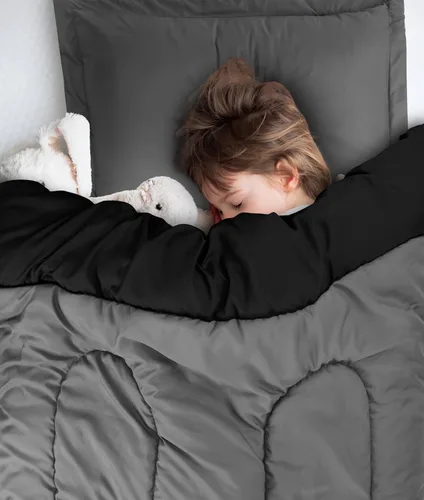 Miniatura 8 de Utopia Bedding - Juego de edredón reversible para todas las estaciones en negro y gris con 2 fundas de almohada, juego de ropa de cama de microfibra
