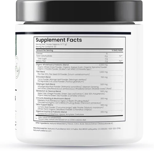 Miniatura 8 de Nature's Pure Blend Super Greens Powder - Suplementos en polvo orgánicos de superalimentos verdes para jugo y batido verde - Probiótico - Mezcla