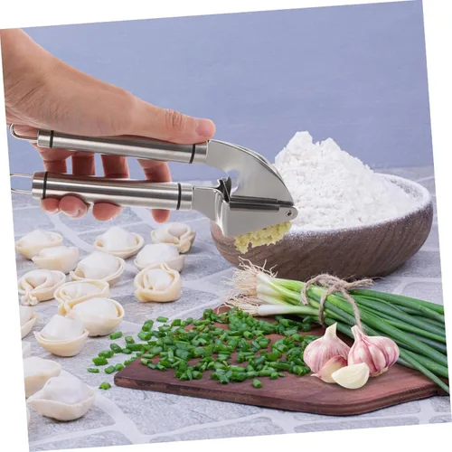Miniatura 4 de ABOOFAN 1 juego de prensa de ajo manual de acero inoxidable sin esfuerzo herramienta para la cocina fácil de limpiar diseño elegante incluye pelador