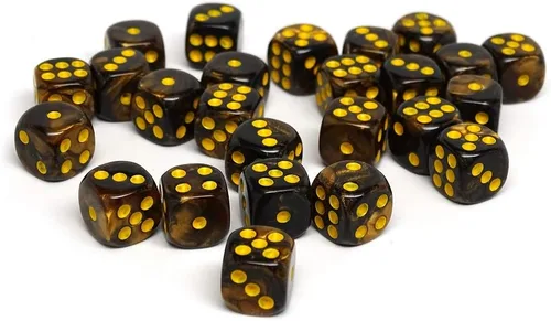 Miniatura 2 de Paquete de 25 dados D6 de 0.472 pulgadas, colección a juego de 6 dados con pipas (granito amarillo y negro)
