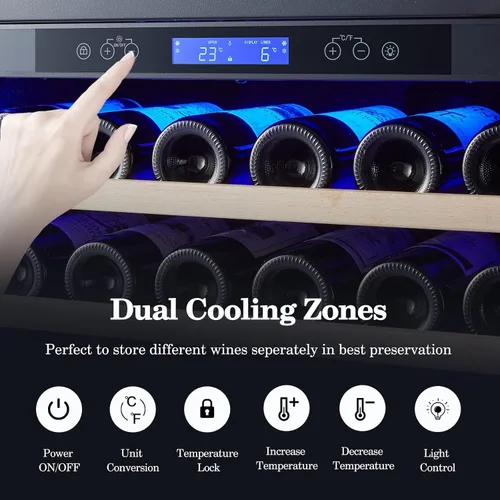 Miniatura 8 de BODEGA Refrigerador de vino y bebidas, enfriador de vino de doble zona 2 en 1 de 24 pulgadas, enfriador de bebidas integrado o independiente, luz