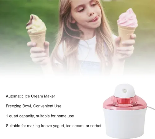 Miniatura 8 de TOPINCN Máquina de helados eléctrica para congelar yogur, máquina automática de helados para la cocina del hogar, color blanco rosáceo, 40.6 fl oz