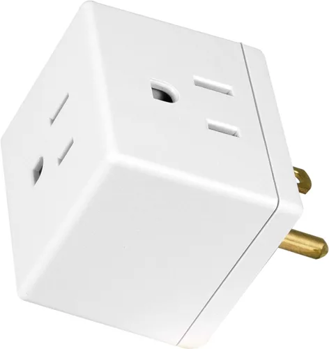 GE Extensor de 3 Tomacorrientes, Adaptador de Pared con Conexión a Tierra, Adaptador Espaciado, 3 Clavijas, Enchufe Múltiple, Divisor de Energía,