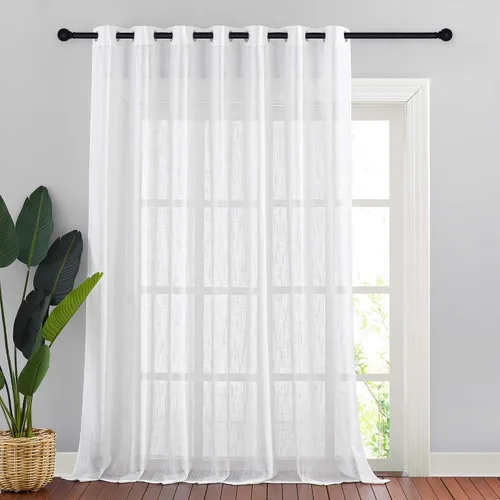 Miniatura 14 de NICETOWN Cortinas de lino transparente blanco para ventanas de 84 pulgadas de largo, cortinas verticales semitransparentes con ojales en la parte