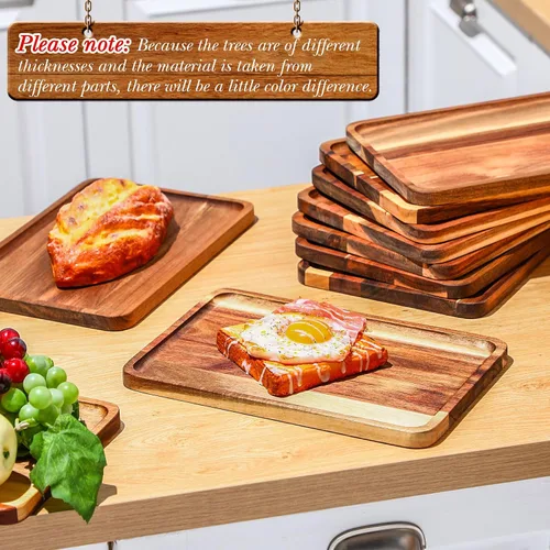Miniatura 4 de Roshtia 12 Pcs Bandeja de Servir de Madera de Acacia Rectangular Bandeja de Servir de Madera Platos de Cena de Navidad Tabla de Queso y Charcutería