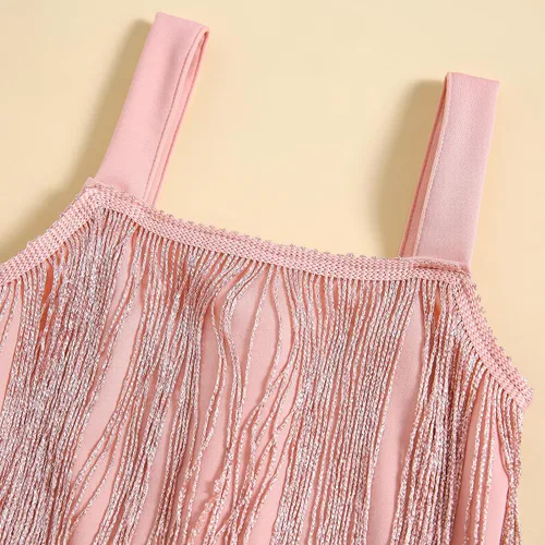 Miniatura 4 de Vestido de lentejuelas para niños, vestido sin mangas con borlas brillantes, vestido de baile latino para fiesta, vestido de baile latino, 1-6T
