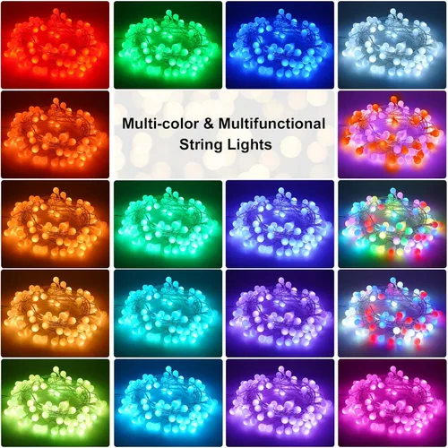 Miniatura 2 de OMIKA Guirnalda de luces de 20 pies, 40 LED de 24 colores cambiantes, funciona con pilas, luces de Navidad alimentadas por USB, cadena de luces