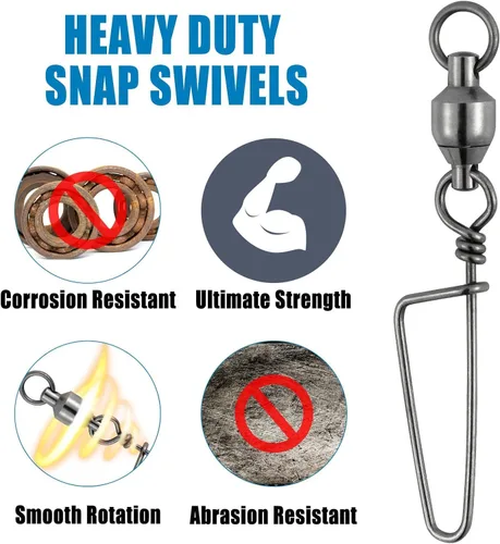 Miniatura 5 de Dr.Fish Fishing Snap Swivels Ball Bearing Swivels Fishing Tackle Saltwater & Freshwater Coast-Lock Lure Snap Clips Terminal Tackle Line Leader