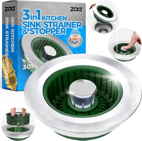 Miniatura 9 de zaa Colador de drenaje para fregadero, tapón 3 en 1 para fregadero de cocina, tapón de drenaje de cocina de acero inoxidable y cubierta con colador