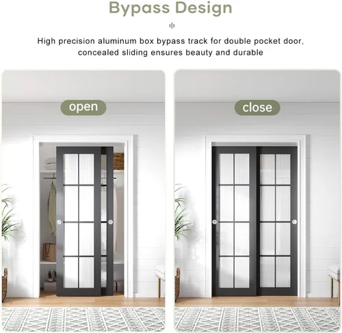 Miniatura 3 de EaseLife Kit de herrajes para puerta corredera doble bypass de 4 pies/48 pulgadas, grado comercial, aluminio, riel bypass para puertas de armario
