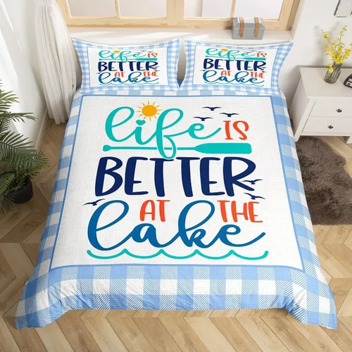 Miniatura 36 de Lake House - Juego de funda de edredón tamaño individual, estilo rústico de granja vieja para niños, adolescentes y adultos, decoración