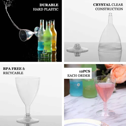 Miniatura 4 de Efavormart - Paquete de 12 copas de vino de plástico transparente de 6 onzas con tallo hueco; elegantes copas desechables de dos piezas con base
