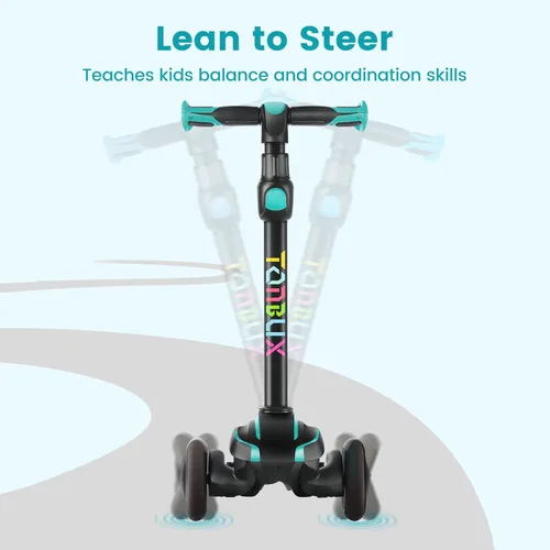 Miniatura 6 de TONBUX Patinete para niños de 3 a 12 años, patinete para niños pequeños con 4 alturas ajustables, patinete de 3 ruedas con luces, diseño de Verde