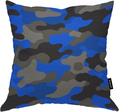Miniatura 16 de Funda para cojín Beabes de 18"X18" con ancla, diseño náutico azul y blanco a rayas, funda de almohada cuadrada de algodón y lino para el hogar