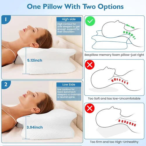 Miniatura 5 de 2 almohadas cervicales para aliviar el dolor de cuello, almohada cervical para dormir de lado, ergonómicas de espuma viscoelástica, almohadas
