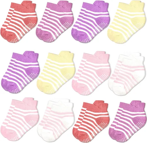 Miniatura 8 de HYCLES Calcetines para niña, 12 pares de calcetines antideslizantes para niñas de 1 a 7 años