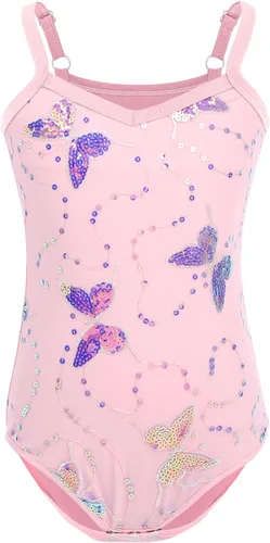 Miniatura 3 de AFAVOM Camisola de lentejuelas de mariposa para niñas, vestido de ballet con volantes, falda tutú con purpurina, leotardo, disfraz de bailarina