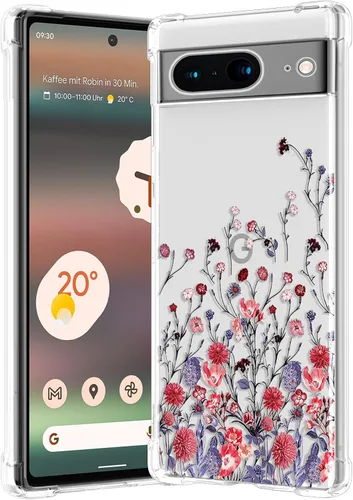 Miniatura 30 de RALEAVO - Funda floral para Google Pixel 7a, funda transparente con hojas y flores, diseño delgado y lindo para niñas y mujeres, cubierta de Verde