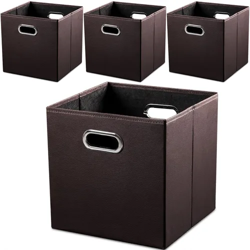 Miniatura 9 de PRANDOM Contenedores plegables de cuero de 11 x 11 pulgadas [4 unidades] cestas de almacenamiento de tela, cajones con asas de algodón, organizador