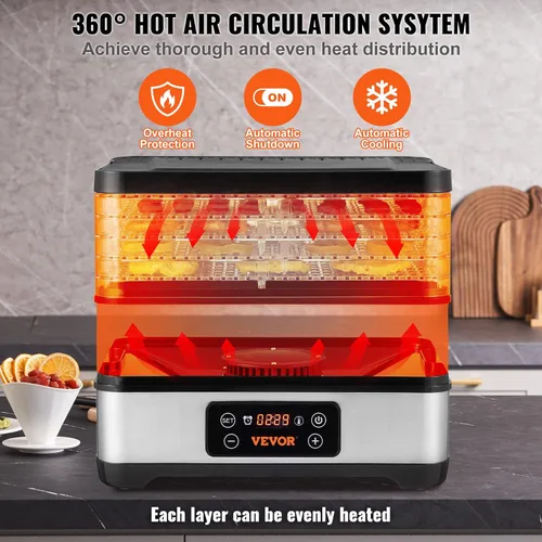 Miniatura 7 de VEVOR Máquina deshidratadora de alimentos, deshidratador de frutas de 5 bandejas, secadora eléctrica de alimentos de 300 W con temporizador