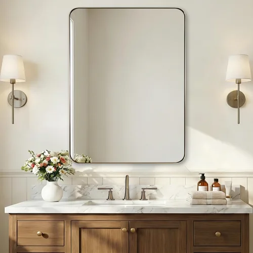 Miniatura 45 de ANDY STAR - Espejo de baño de 24 x 40 pulgadas dorado, marco de metal de acero inoxidable con esquina redondeada, panel de vidrio rectangular