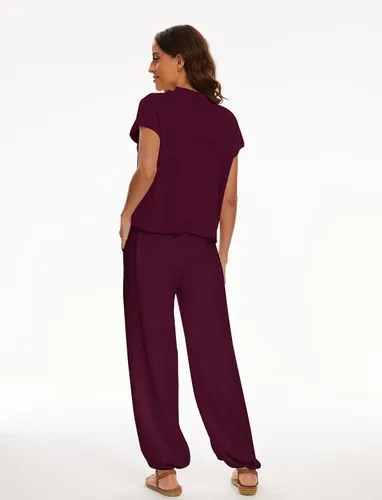 Miniatura 5 de SAFRISIOR Conjunto de suéter de dos piezas para mujer, sin mangas, suéter de punto y pantalones de cintura alta