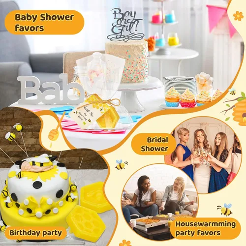 Miniatura 7 de Juego de 100 recuerdos de fiesta de abejas para baby shower, incluye jabón de panal con tarjeta de agradecimiento, jabón de miel para invitados
