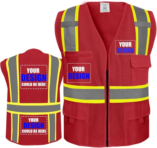 Miniatura 47 de BeautyWill Chaleco de seguridad personalizado Logo Clase 2 Chaleco reflectante de alta visibilidad con bolsillos Ropa de trabajo de construcción
