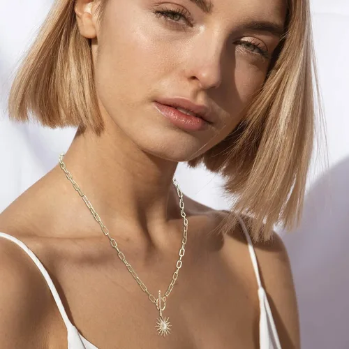 Miniatura 3 de DoreenBeads 18K Gold Plated Sun Moon Star Evil Eye Pendant Necklace Toggle Paperclip Chain Necklace Jewelry Gift for Women Girls