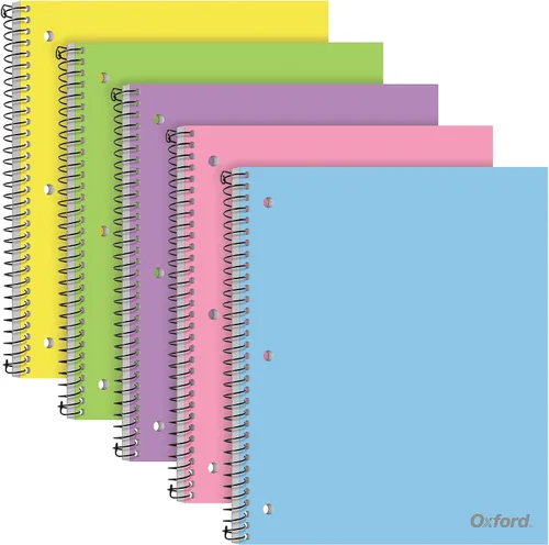 Oxford Cuaderno de espiral de 1 materia, cuadernos para escuela, cubiertas de plástico, suministros escolares, rayas universitarias, 100 hojas,
