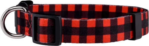 Miniatura 2 de Native Pup Collar de perro a cuadros, leñador rojo, tartán, azul, rosa, ajustable para perros grandes y pequeños (rojo, pequeño)