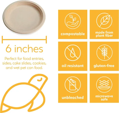 Miniatura 2 de Platos de papel desechables 100% compostables a granel [6 pulgadas 1000 paquetes], platos de bambú, ecológicos, biodegradables, resistentes platos