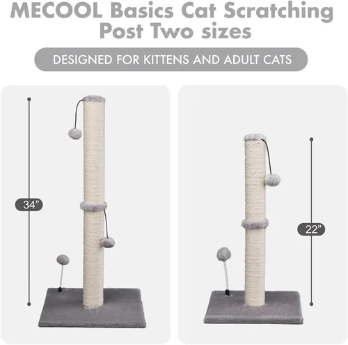 Miniatura 5 de MECOOL Poste rascador para gatos de 34 pulgadas de alto, rascador de sisal, árboles con bola colgante para gatos de interior, gris