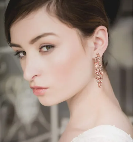 Miniatura 5 de NLCAC - Aretes para mujer, de cristal, largos, forma de pera, lágrima estrás, para novia, boda