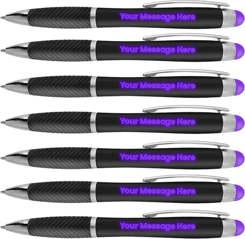 Miniatura 7 de Bolígrafos personalizados, paquete de 100 unidades, grabado láser sin granel, bolígrafo de 3 pulgadas, lápiz óptico y área personalizada con luz