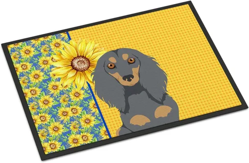 Miniatura 325 de Caroline's Treasures WDK5313MAT Airedale Terrier - Tapete para puerta delantera de 18 x 27 pulgadas, diseño de girasoles de verano, para entrada