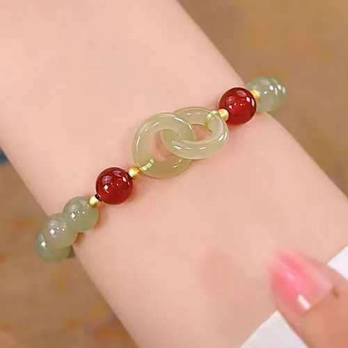 Miniatura 2 de Lucky Feng Shui Pulsera de jade natural, pulsera de jade hetiano, cuentas de barril de jade nefrita, pulsera de jade con botón de seguridad