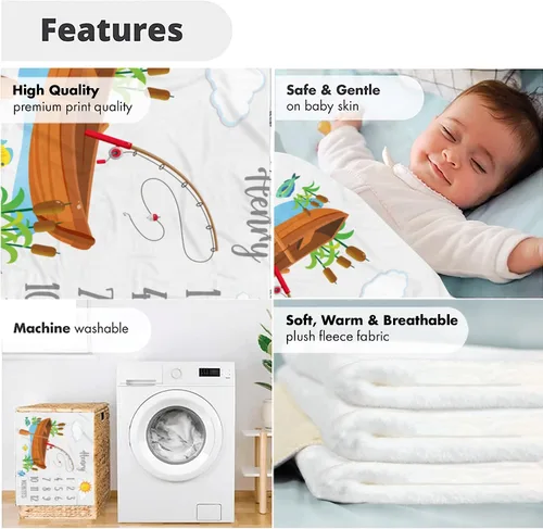 Miniatura 5 de Manta de bebé personalizada de pesca con mosca, manta de pescado para bebé, manta de hitos mensuales para bebé, manta de hito para bebé, manta
