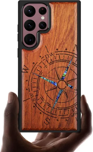 Miniatura 11 de Carveit Funda de madera para Samsung Galaxy S22 Ultra [grabado de madera e incrustaciones de carcasa] Funda de madera compatible con cargadores