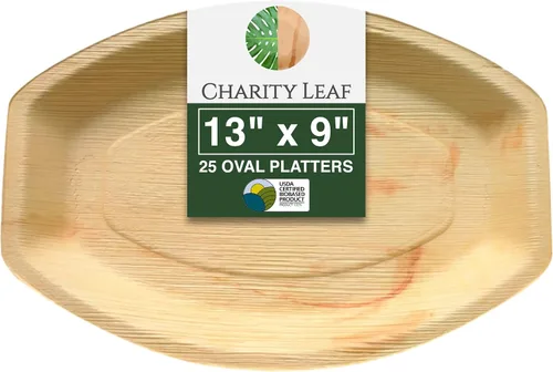 Miniatura 11 de Charity Leaf Bandejas desechables de hoja de palma de 13 x 9 pulgadas (10 piezas) platos de bambú para servir, tableros desechables, vajilla