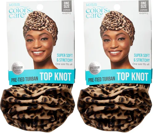 Miniatura 10 de KISS COLORS & CARE Turbante preatado con nudo superior, negro, elegante, elástico y suave para dormir, máxima protección del cabello, minimiza