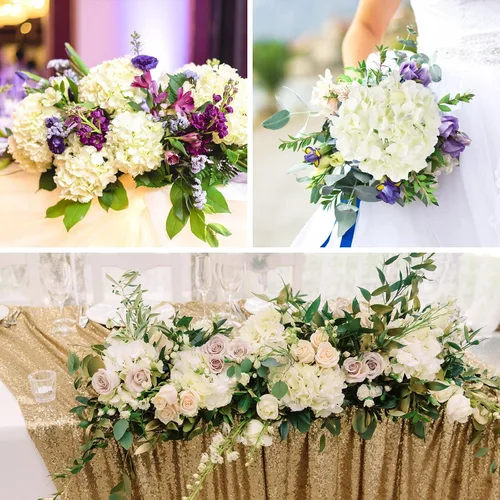 Miniatura 5 de JPSOR 40 cabezas artificiales de seda de hortensias con tallos, flores falsas para el día de la madre, boda, centro de mesa, hogar, jardín, Blanco