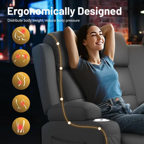 Miniatura 3 de Sofá reclinable biplaza, asiento de cine en casa de 4 plazas, sofá reclinable con USB, consola central, sillón reclinable de pared para caravana