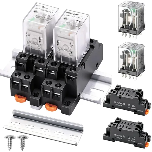 Miniatura 10 de mxuteuk 2 unidades JQX-13FL DC 12V Bobina de 8 pines de 10A DPDT con indicador LED Relé de potencia electromagnético, con base, con riel DIN