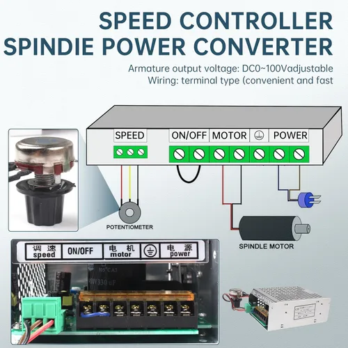 Miniatura 4 de RATTMMOTOR Motor de husillo refrigerado por aire CNC de 500 W ER11 12000RPM + voltaje de entrada AC110V-220V controlador de velocidad con fuente