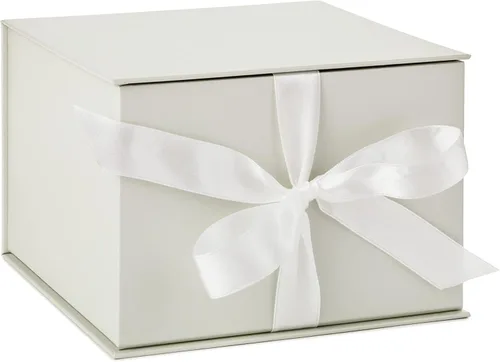 Miniatura 11 de Hallmark Caja de regalo mediana con tapa y relleno de papel triturado (caja gris de 7 pulgadas) para bodas, graduaciones, cumpleaños, día del padre
